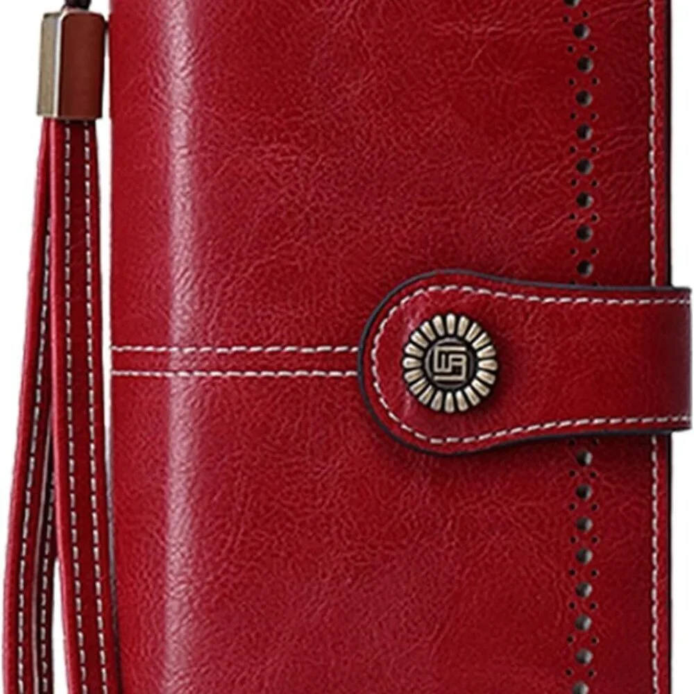 Leather Wallet for Women Large Capacity Credit Card Holder Wristlet